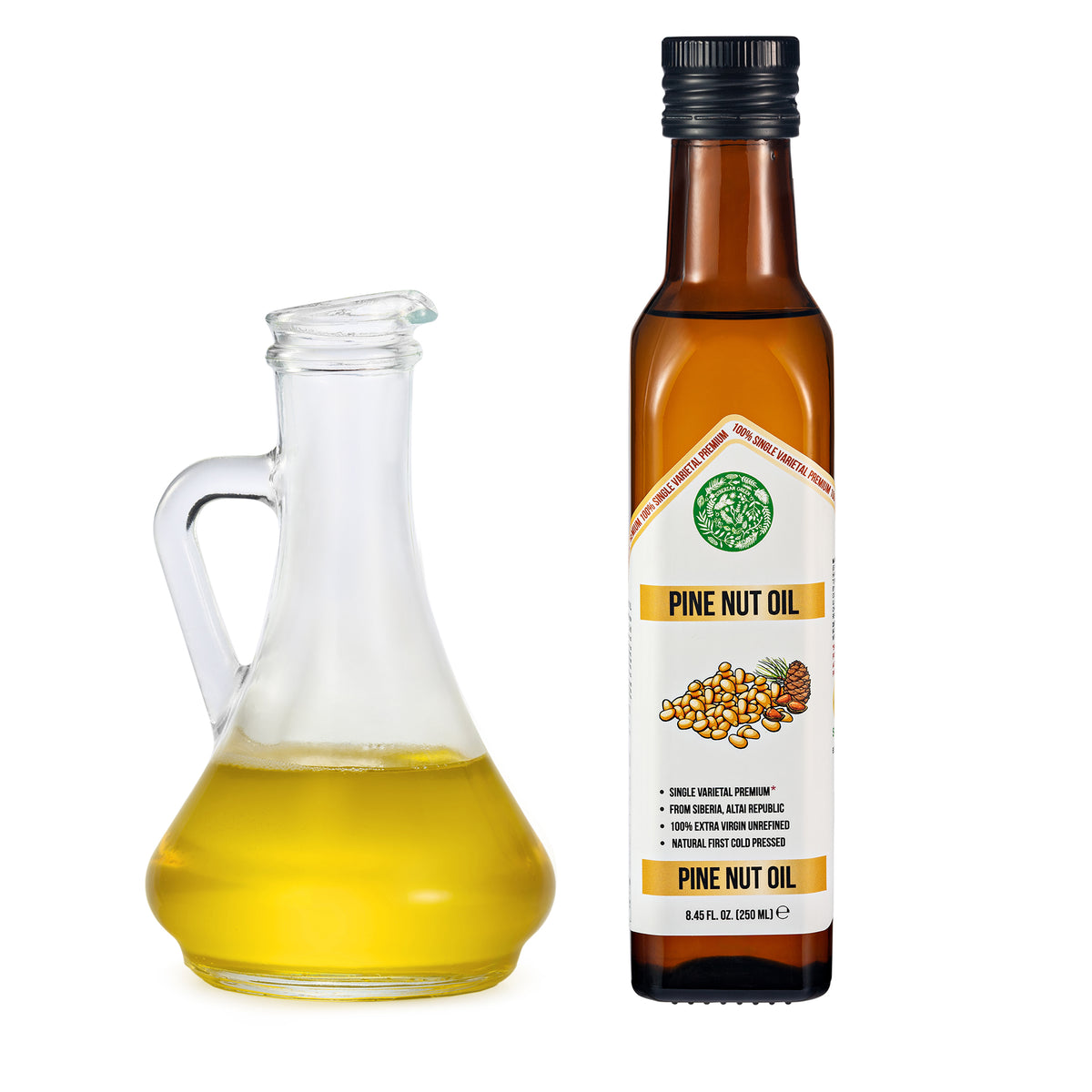 Aceite de Piñón Ecológico Verde Siberiano - Prensado en frío | Botella de cristal 250ml