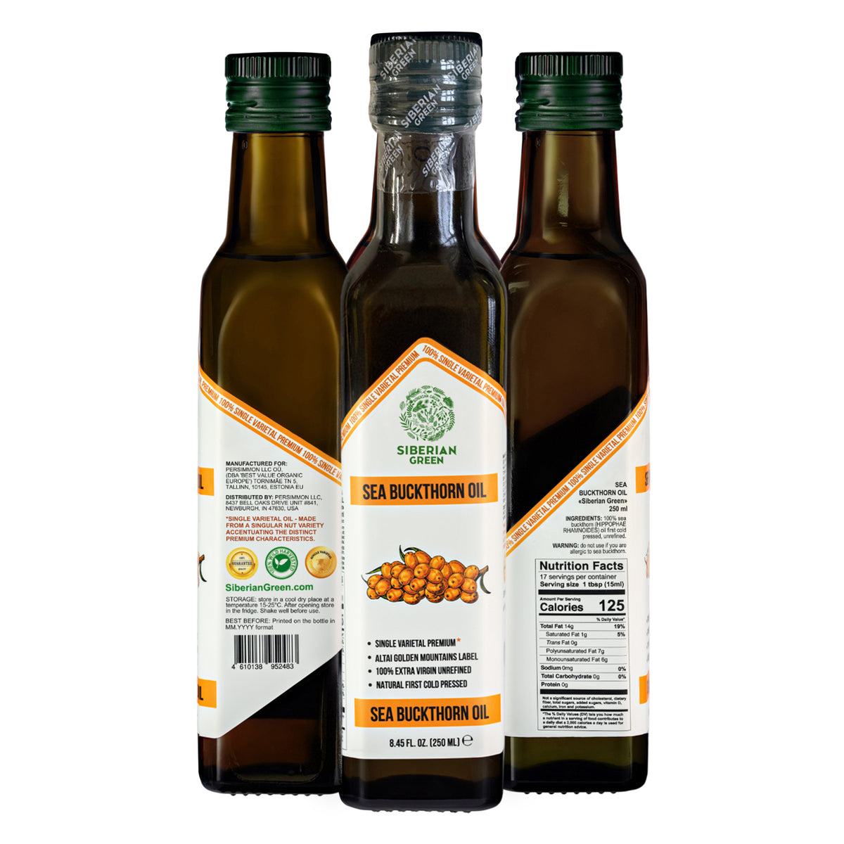 Aceite de Espino Amarillo Verde Siberiano - 250ml Virgen Extra Prensado en Frío