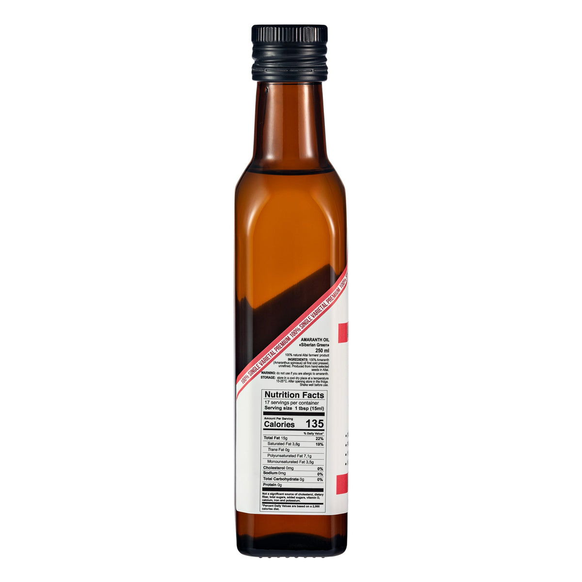 Aceite de amaranto verde siberiano - Botella de cristal de 250 ml de primera presión en frío