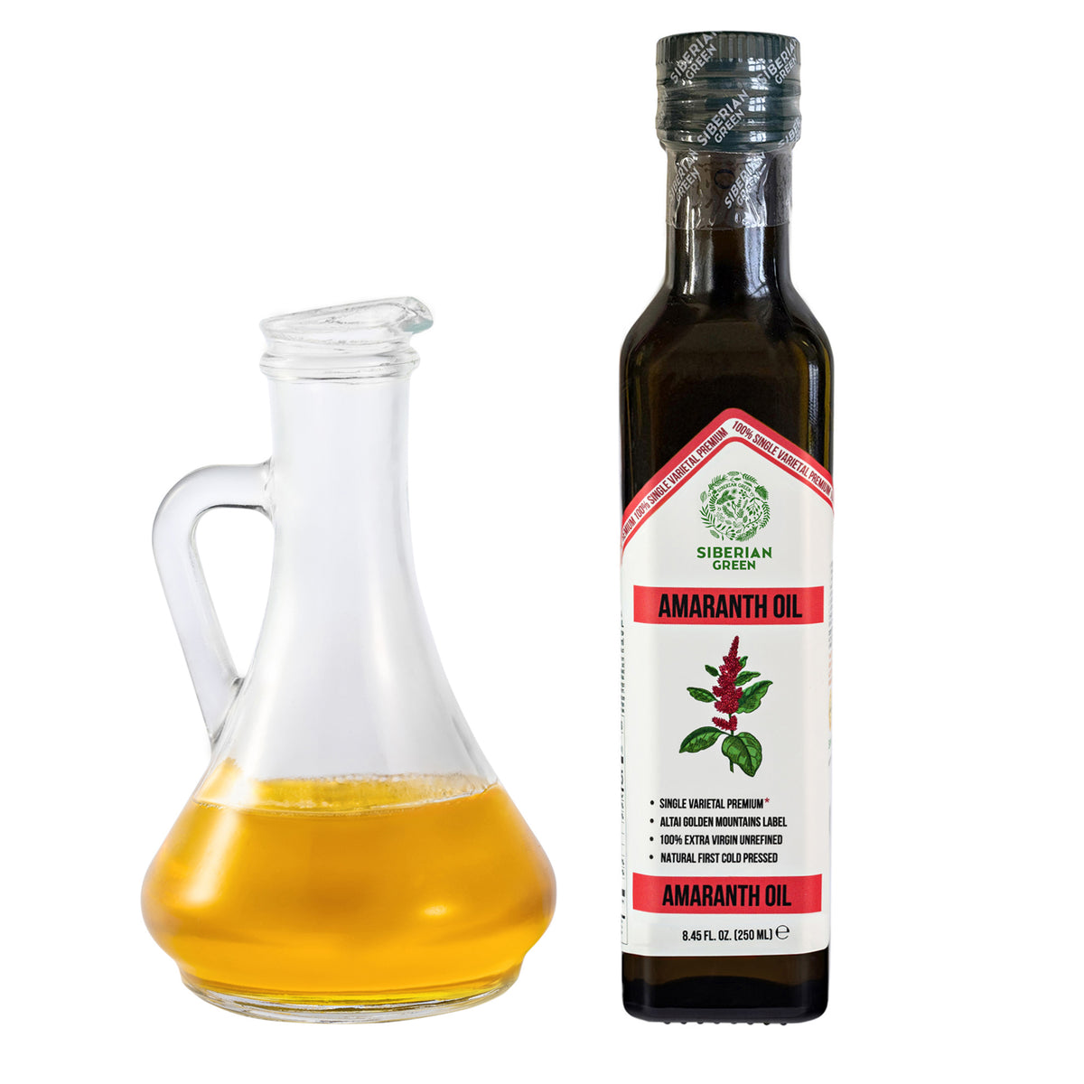 Aceite de Amaranto Verde Siberiano - Prensado en frío | Botella de cristal 250ml