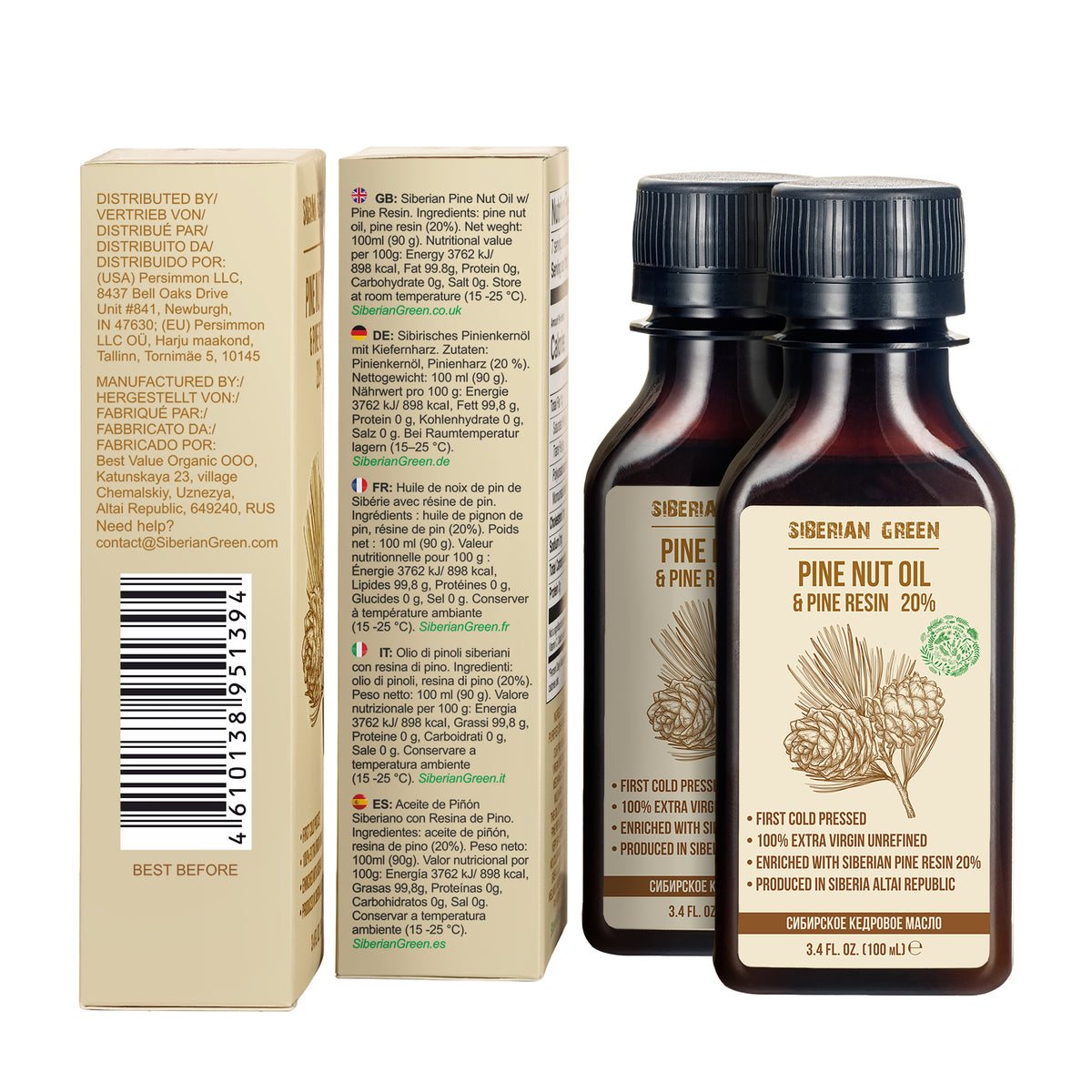 Aceite de Nuez de Pino Siberiano con Resina de Cedro - 100ml | 100% Natural & Cold Pressed