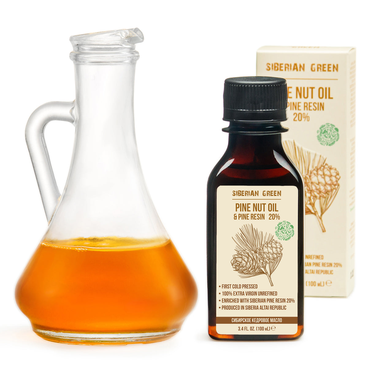 Aceite de Nuez de Pino Siberiano con Resina de Cedro - 100ml | 100% Natural & Cold Pressed