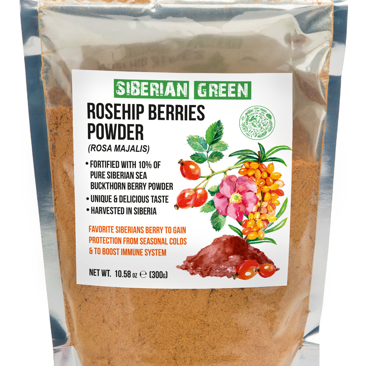 Siberian Green Rosa Mosqueta Silvestre y Espino Amarillo en Polvo - 300g (10.58 oz)