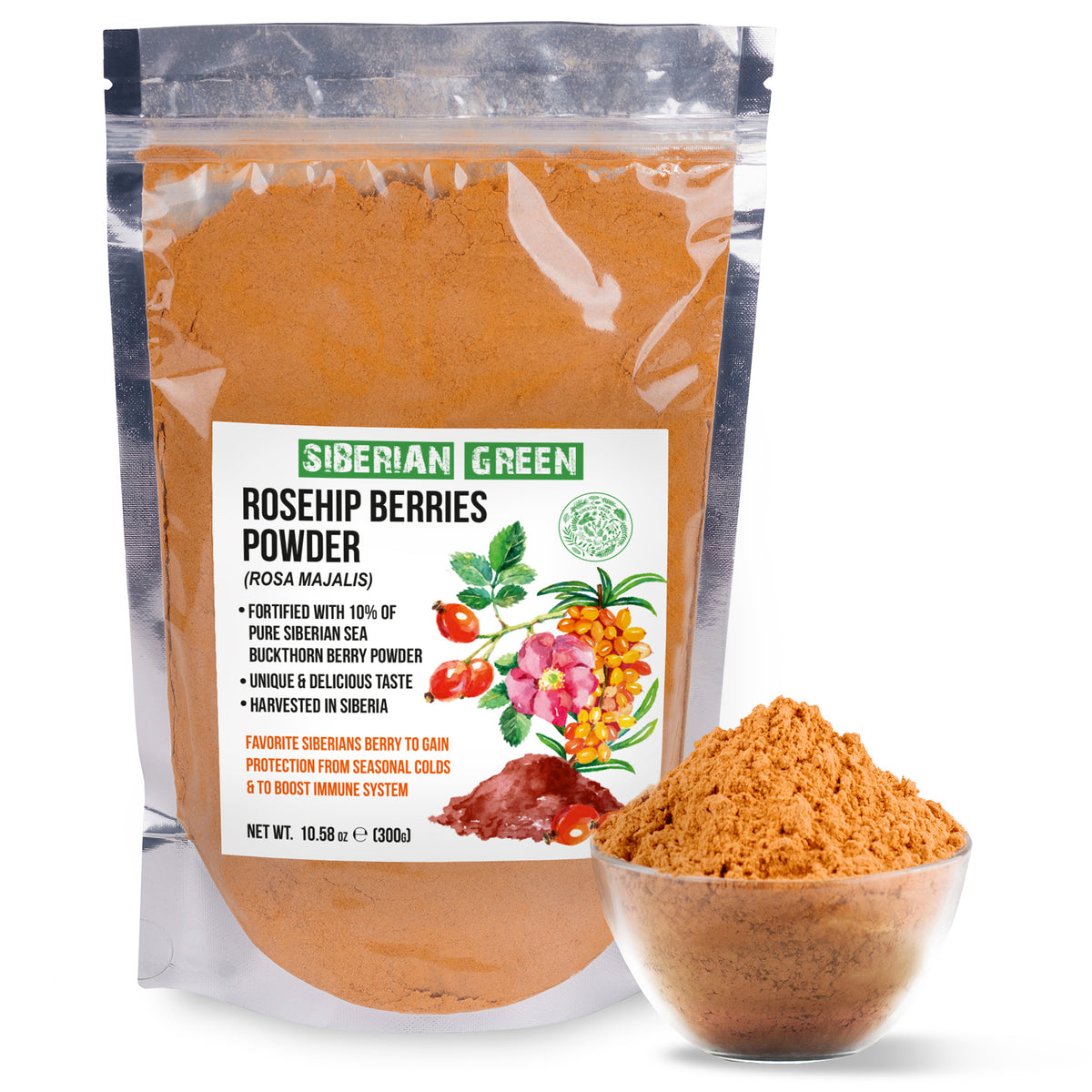 Siberian Green Rosa Mosqueta Silvestre y Espino Amarillo en Polvo - 300g (10.58 oz)