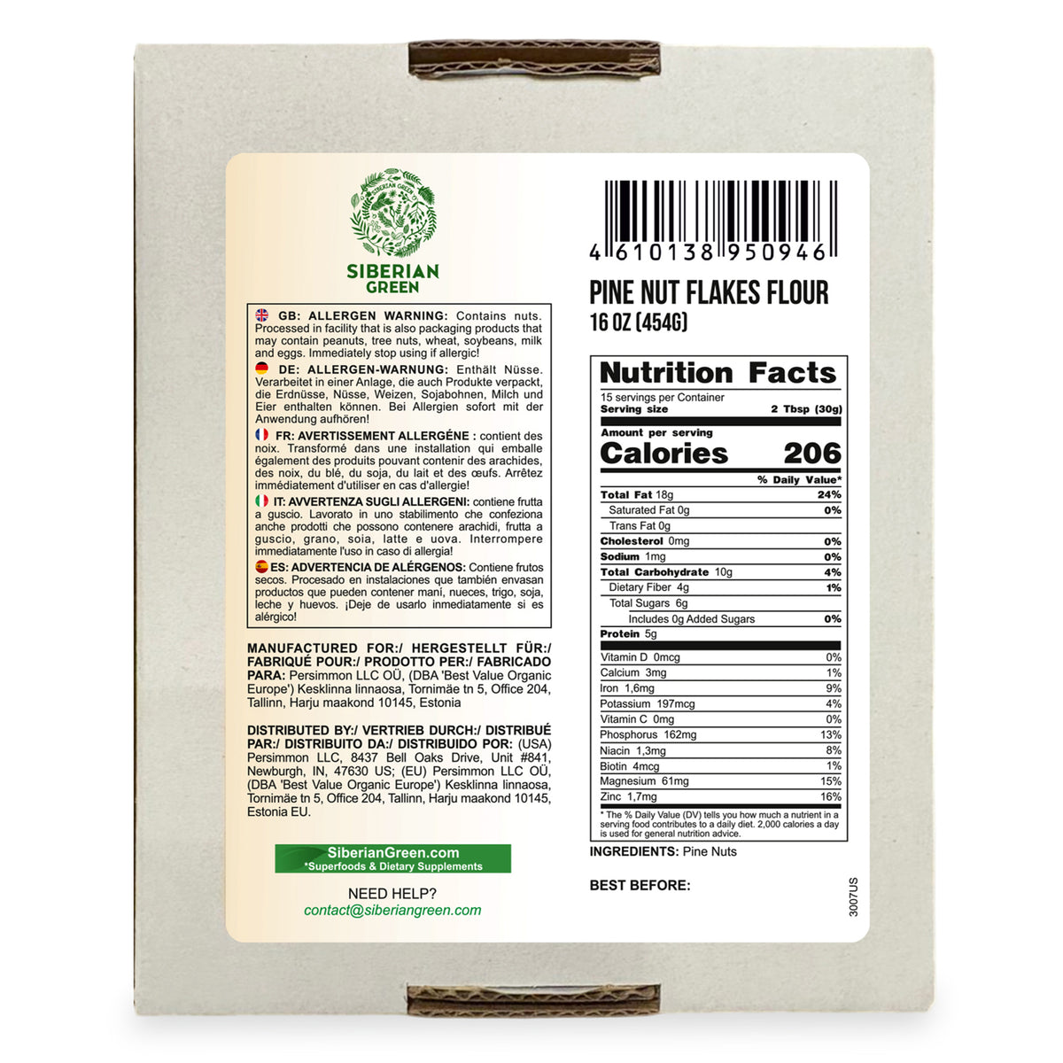 Piñón Siberiano en Polvo - 454g | Harina de Piñón Ecológico de Altai