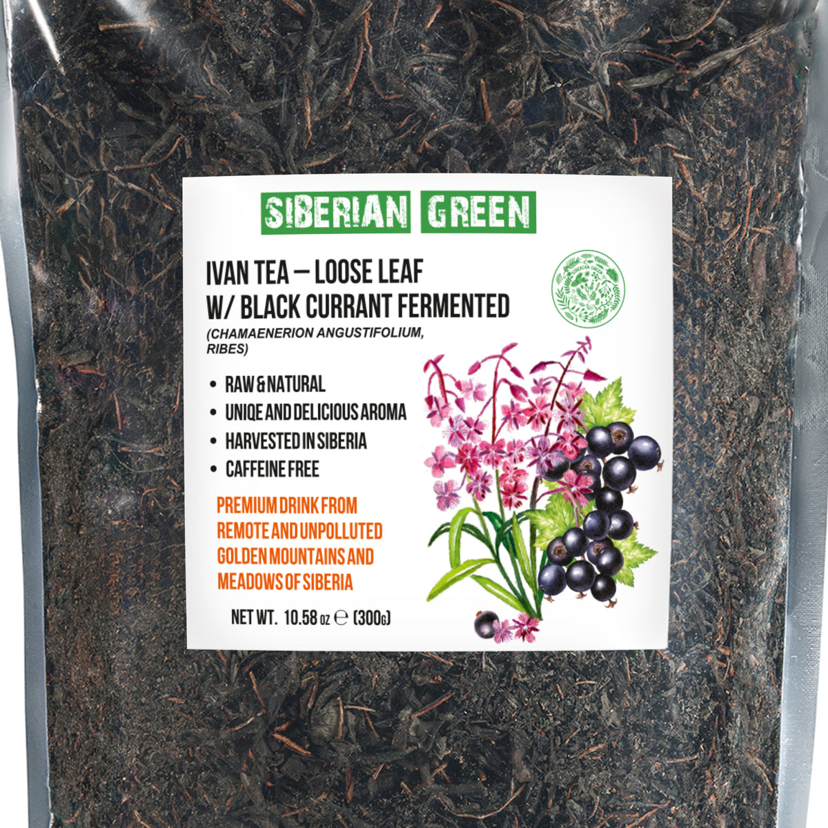 Té Verde Siberiano Ivan - 300g (10.58 oz) | Premium Fermentado Hoja Suelta Ivan-Chai c/ Hojas de Grosella Negra