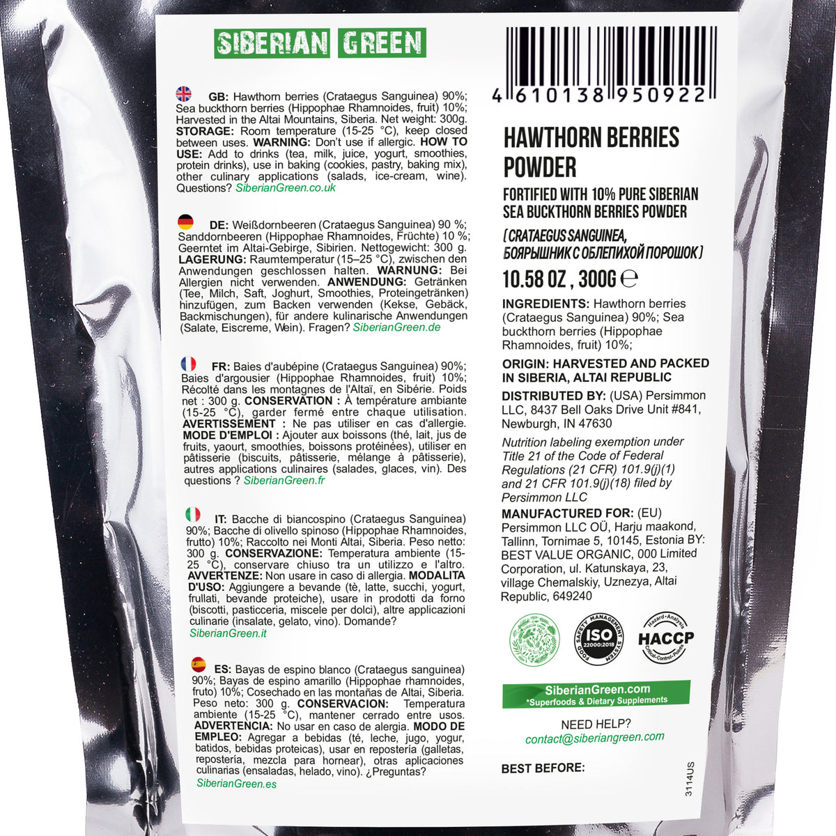 Espino Blanco en Polvo Fortificado con Bayas de Espino Amarillo en Polvo - 300g