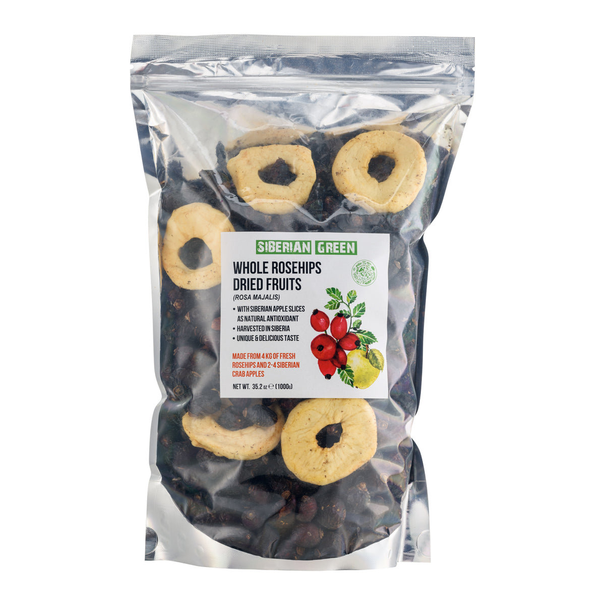 Semillas Enteras de Escaramujo Seco de Siberia con Rodajas de Manzana - 1 kg | Producto Natural Conservado con Nutrientes