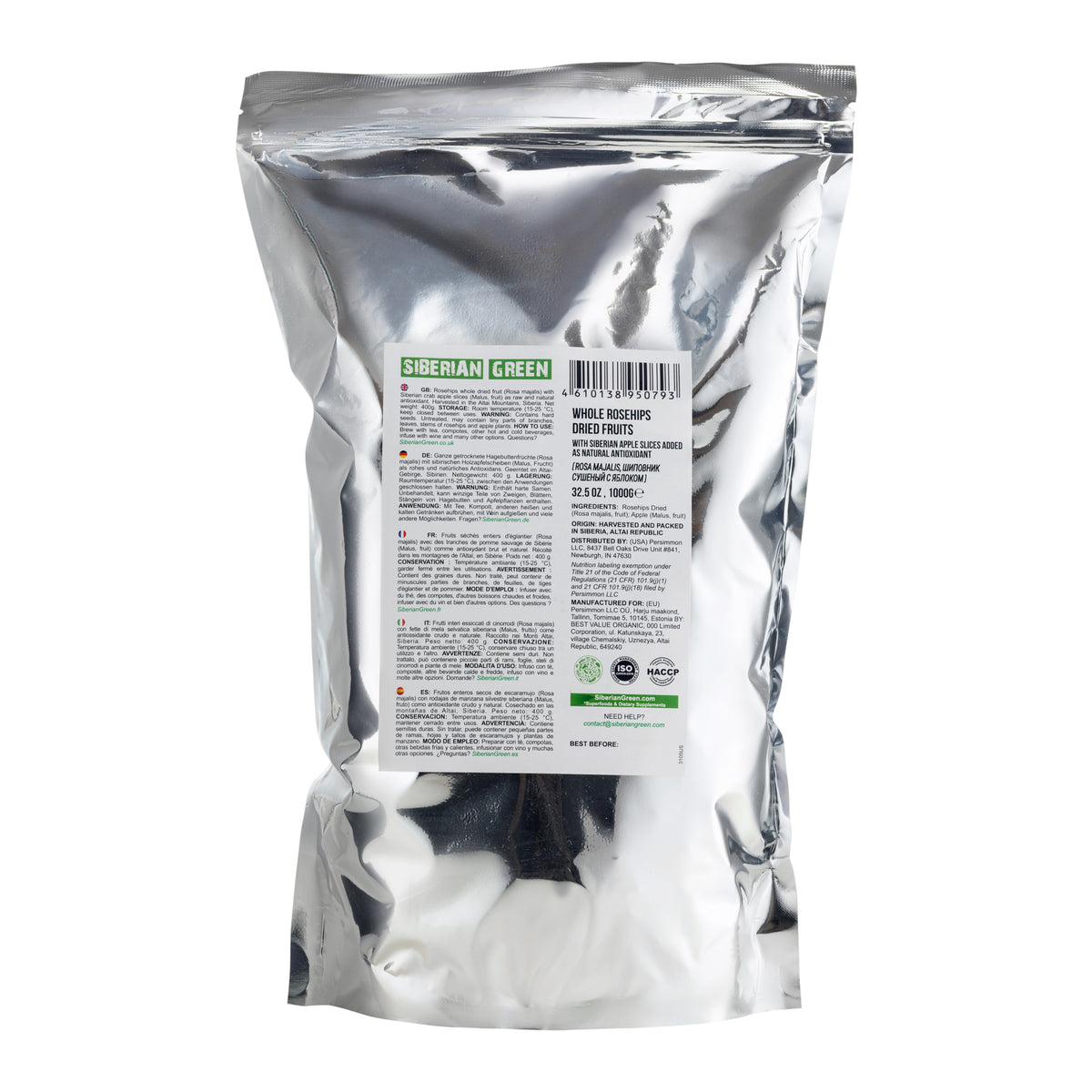 Semillas Enteras de Escaramujo Seco de Siberia con Rodajas de Manzana - 1 kg | Producto Natural Conservado con Nutrientes