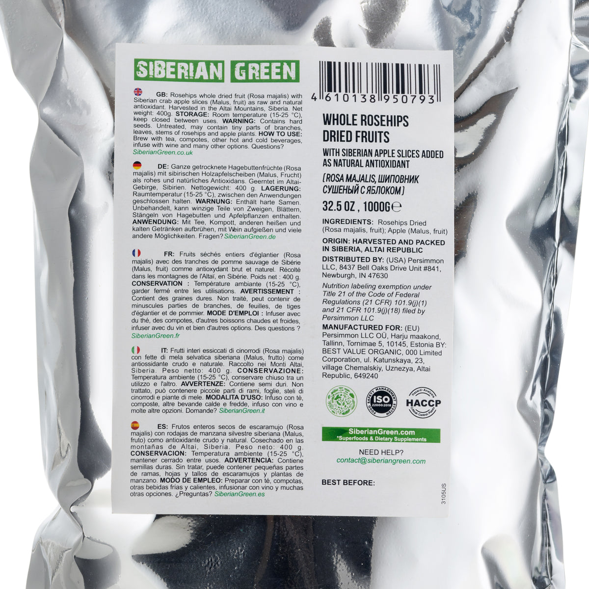 Semillas Enteras de Escaramujo Seco de Siberia con Rodajas de Manzana - 1 kg | Producto Natural Conservado con Nutrientes