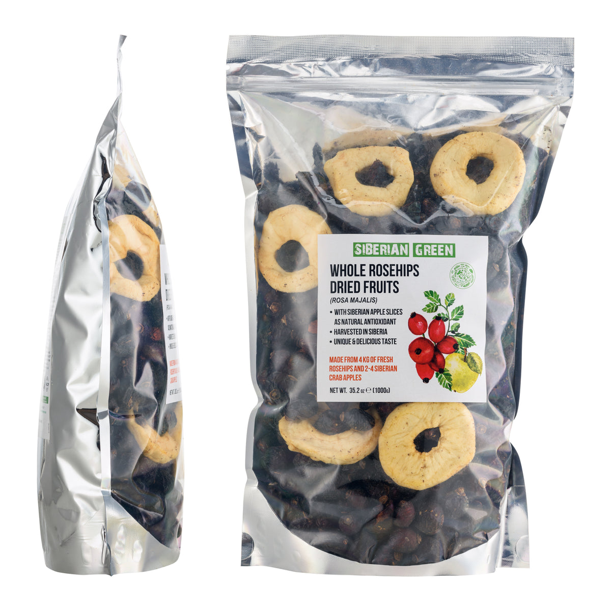 Semillas Enteras de Escaramujo Seco de Siberia con Rodajas de Manzana - 1 kg | Producto Natural Conservado con Nutrientes