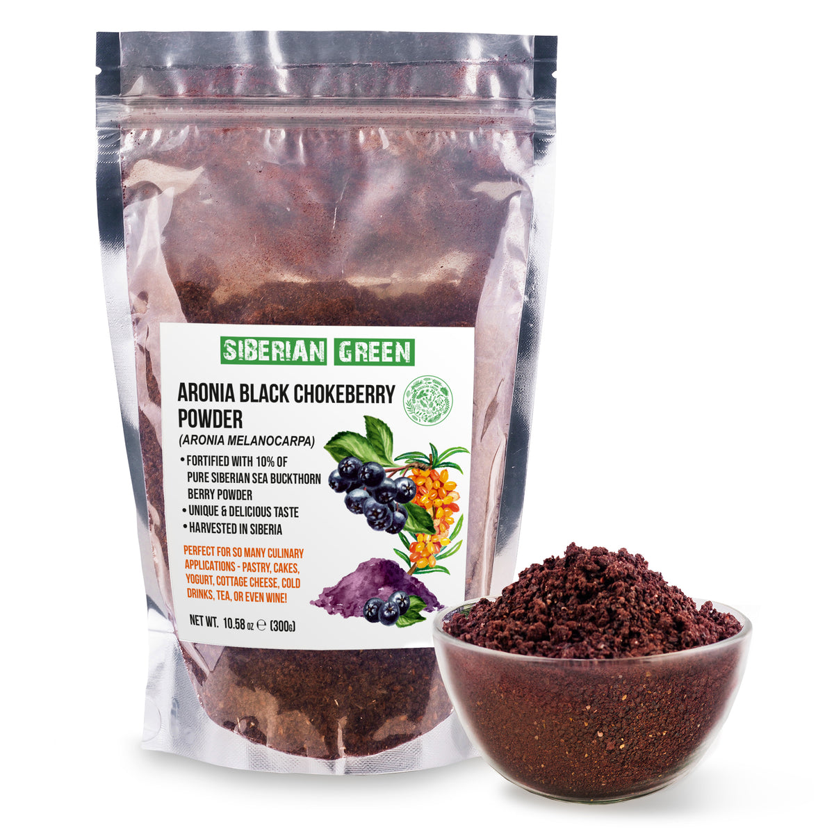 Aronia en polvo de primera calidad de recolección silvestre enriquecida con espino amarillo - 300g