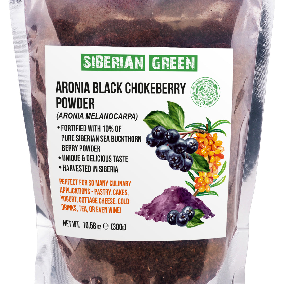 Aronia en polvo de primera calidad de recolección silvestre enriquecida con espino amarillo - 300g