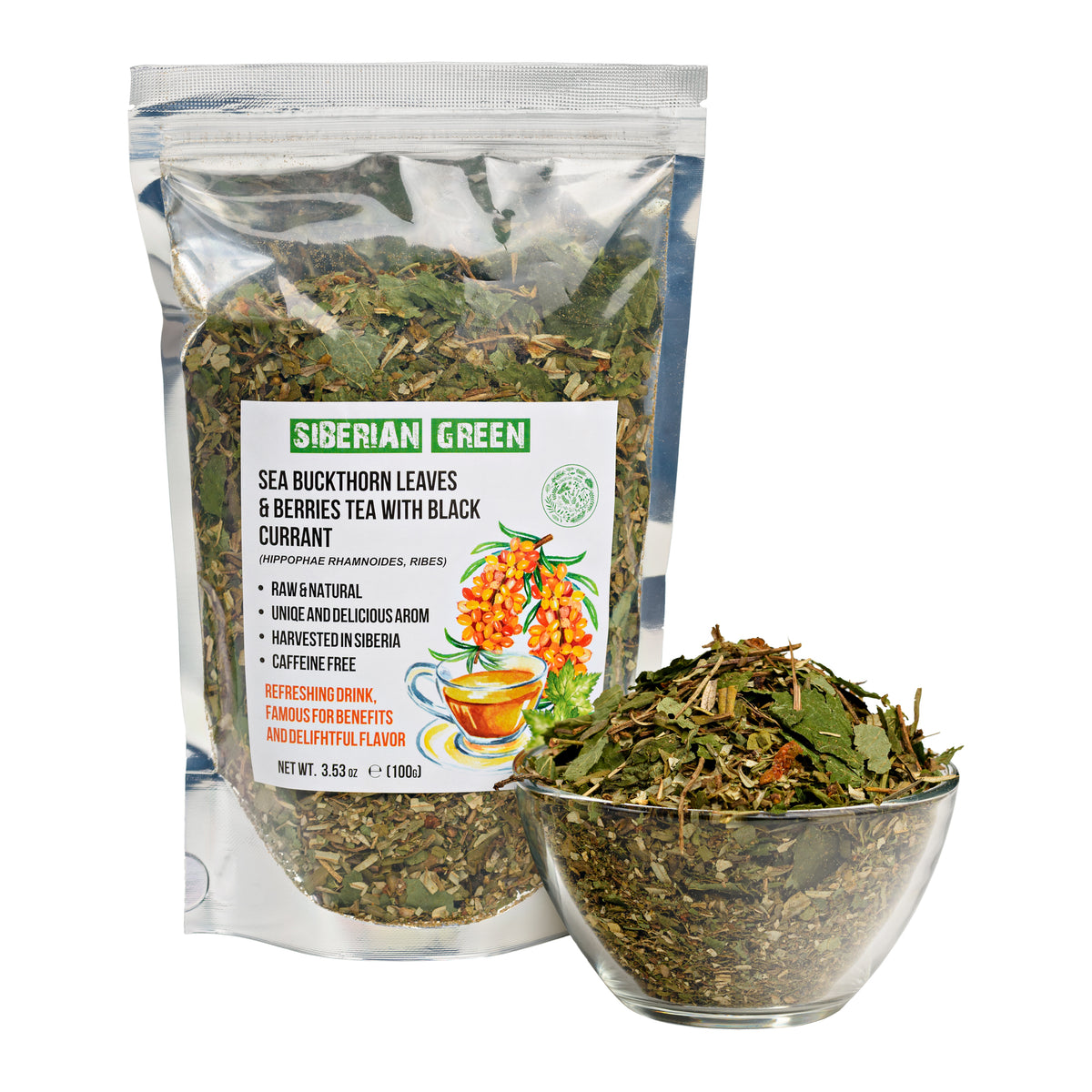 Siberian Green Sea Buckthorn & Black Currant Leaf Tea - 100g Sun-Dried Herbal Blend