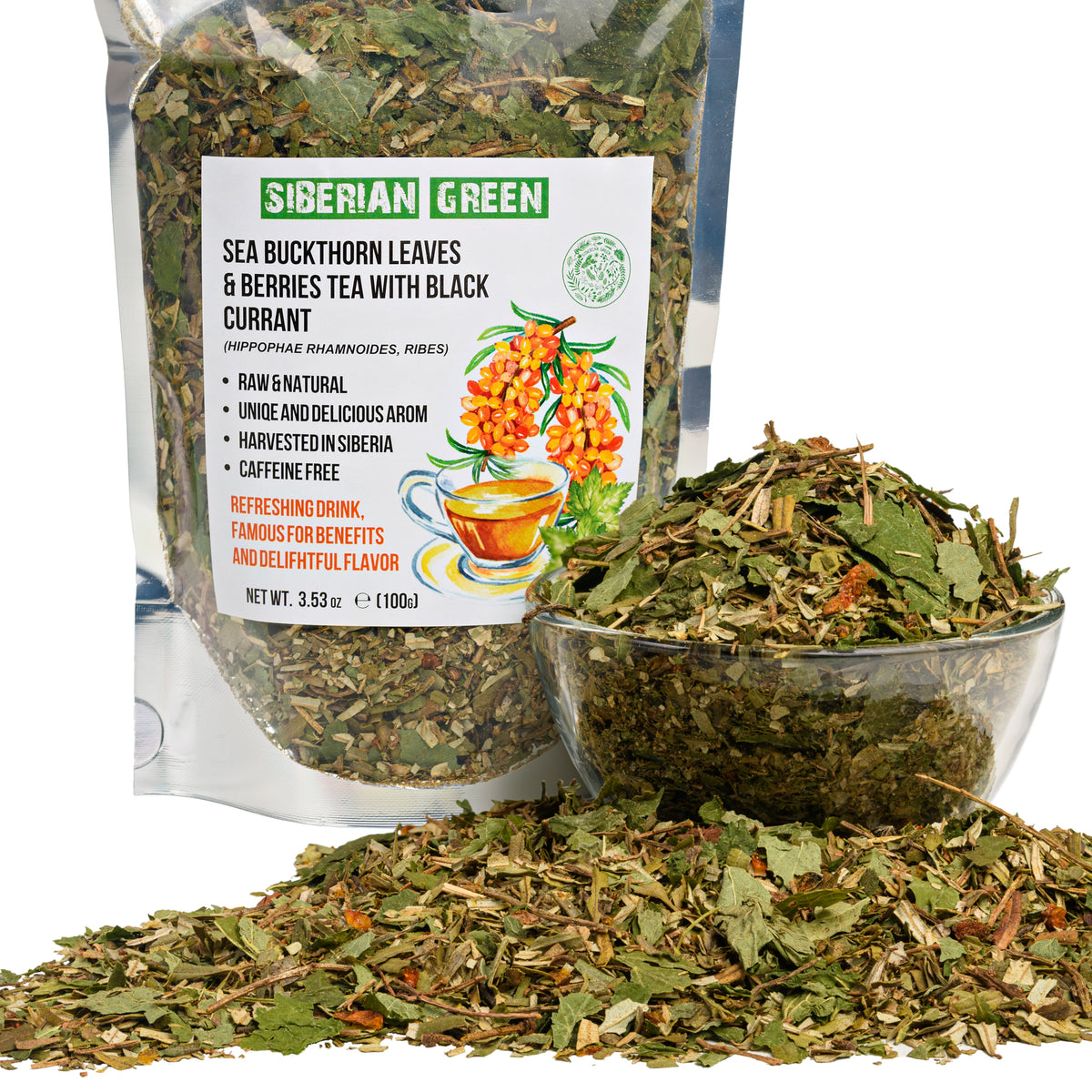 Siberian Green Sea Buckthorn & Black Currant Leaf Tea - 100g Sun-Dried Herbal Blend