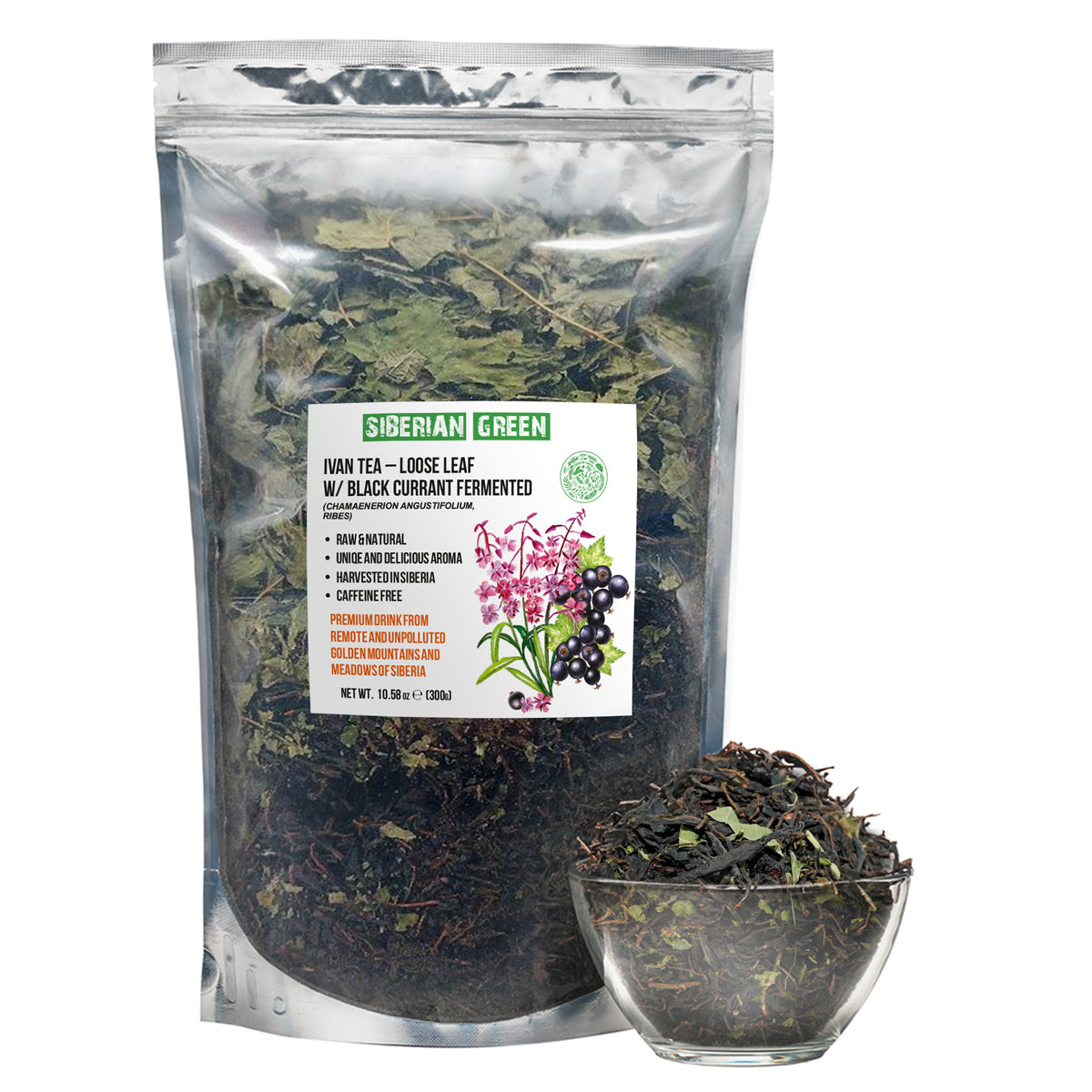 Té Verde Siberiano Ivan - 300g (10.58 oz) | Premium Fermentado Hoja Suelta Ivan-Chai c/ Hojas de Grosella Negra