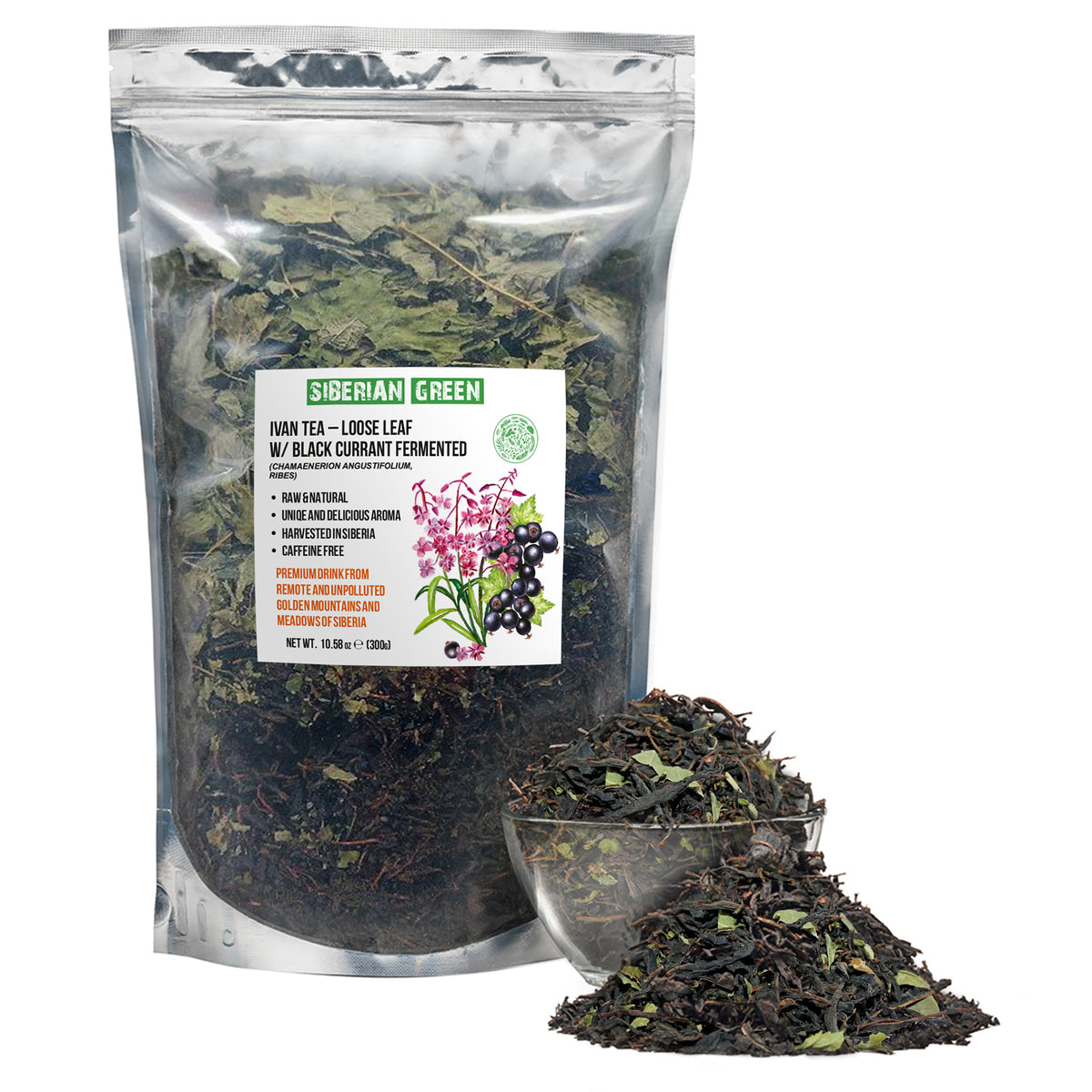 Té Verde Siberiano Ivan - 300g (10.58 oz) | Premium Fermentado Hoja Suelta Ivan-Chai c/ Hojas de Grosella Negra