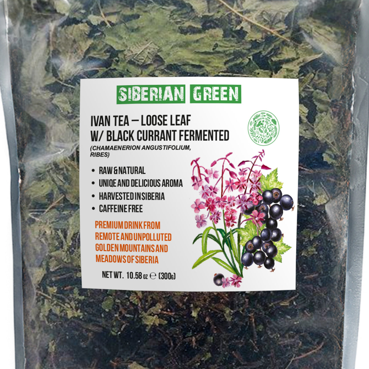 Té Verde Siberiano Ivan - 300g (10.58 oz) | Premium Fermentado Hoja Suelta Ivan-Chai c/ Hojas de Grosella Negra