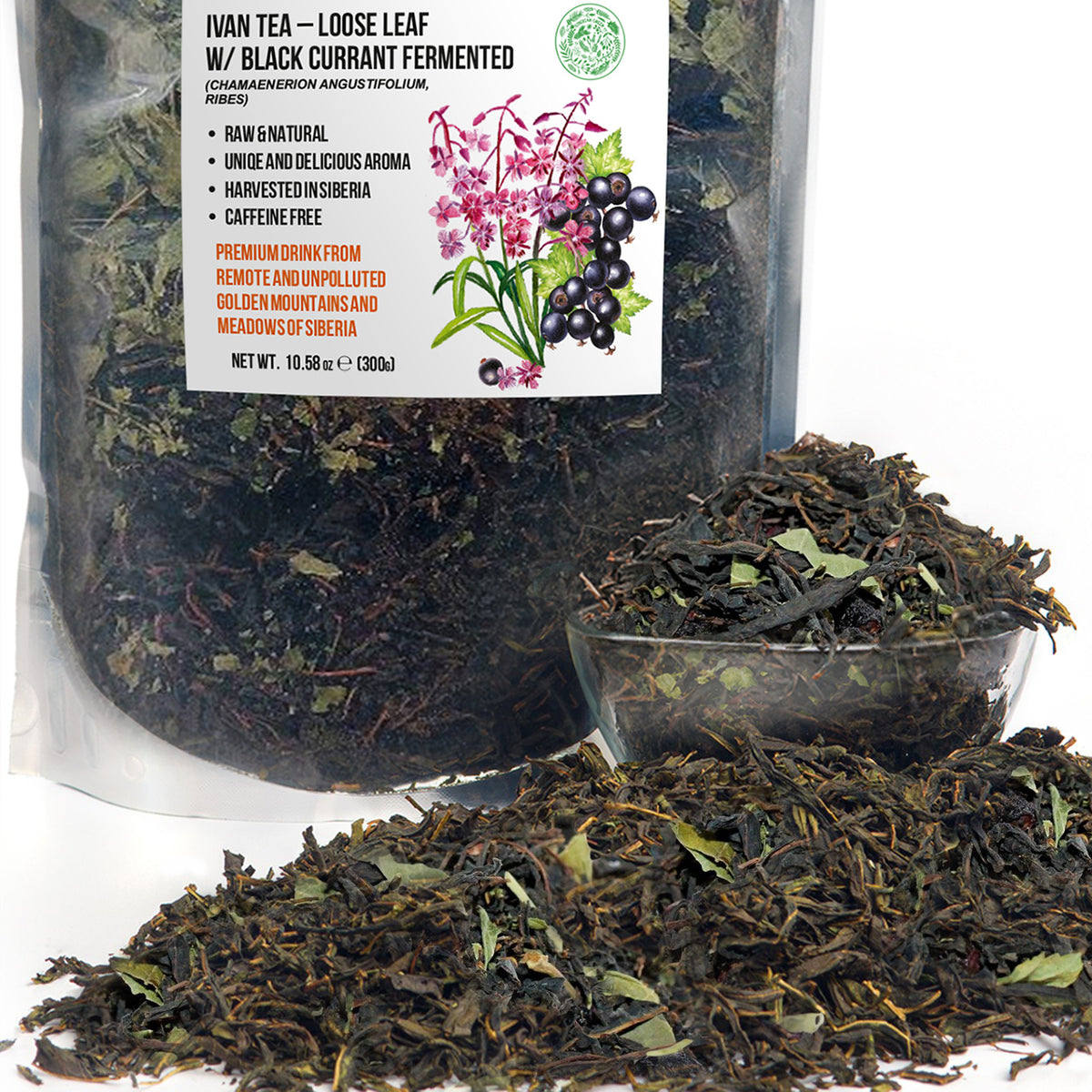 Té Verde Siberiano Ivan - 300g (10.58 oz) | Premium Fermentado Hoja Suelta Ivan-Chai c/ Hojas de Grosella Negra