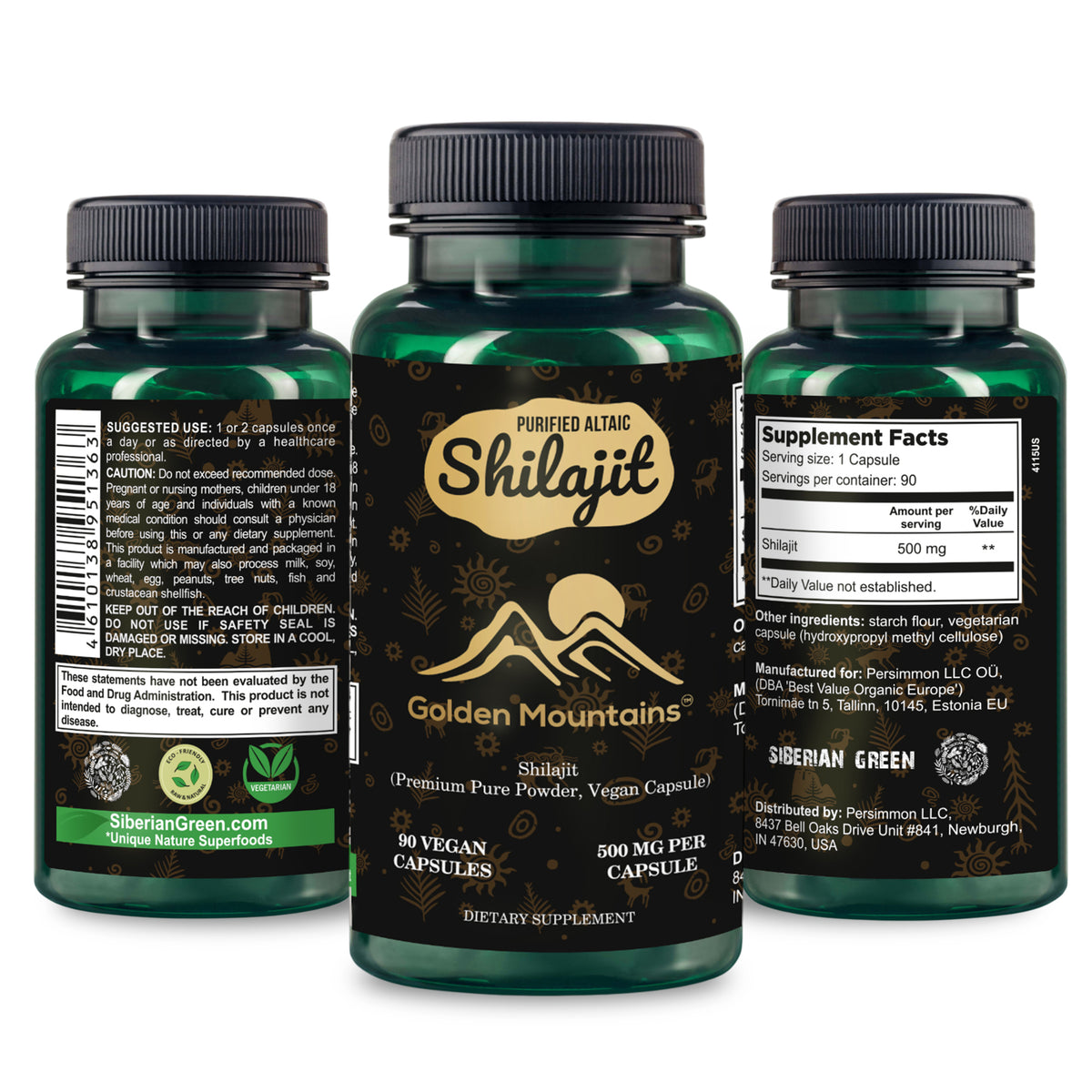 Golden Mountains Shilajit Cápsulas Veganas - 500mg | 90 Cuenta