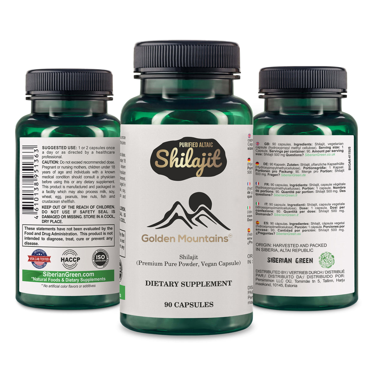 Golden Mountains Shilajit Cápsulas Veganas - 500mg | 90 Cuenta