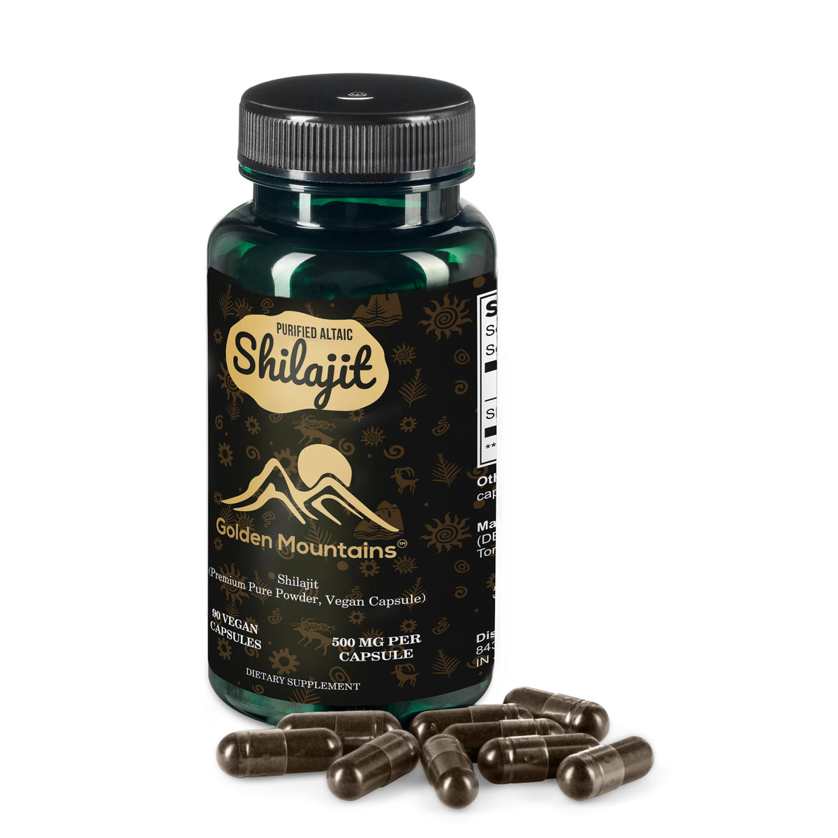 Golden Mountains Shilajit Cápsulas Veganas - 500mg | 90 Cuenta