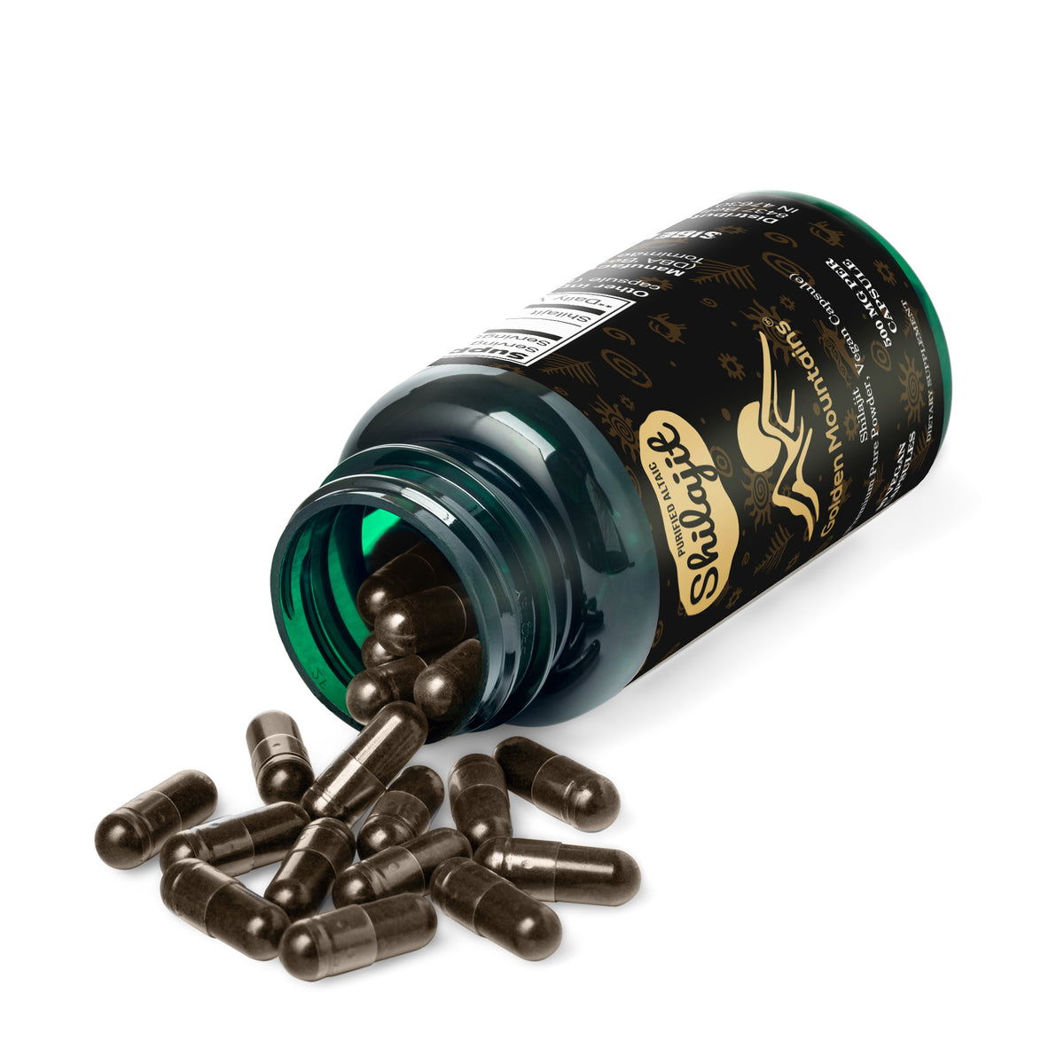 Golden Mountains Shilajit Cápsulas Veganas - 500mg | 90 Cuenta