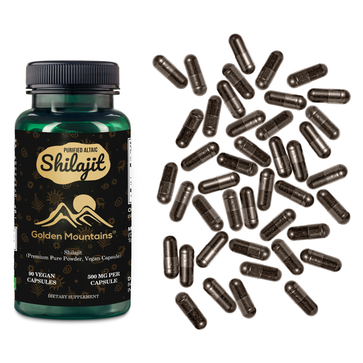 Golden Mountains Shilajit Cápsulas Veganas - 500mg | 90 Cuenta