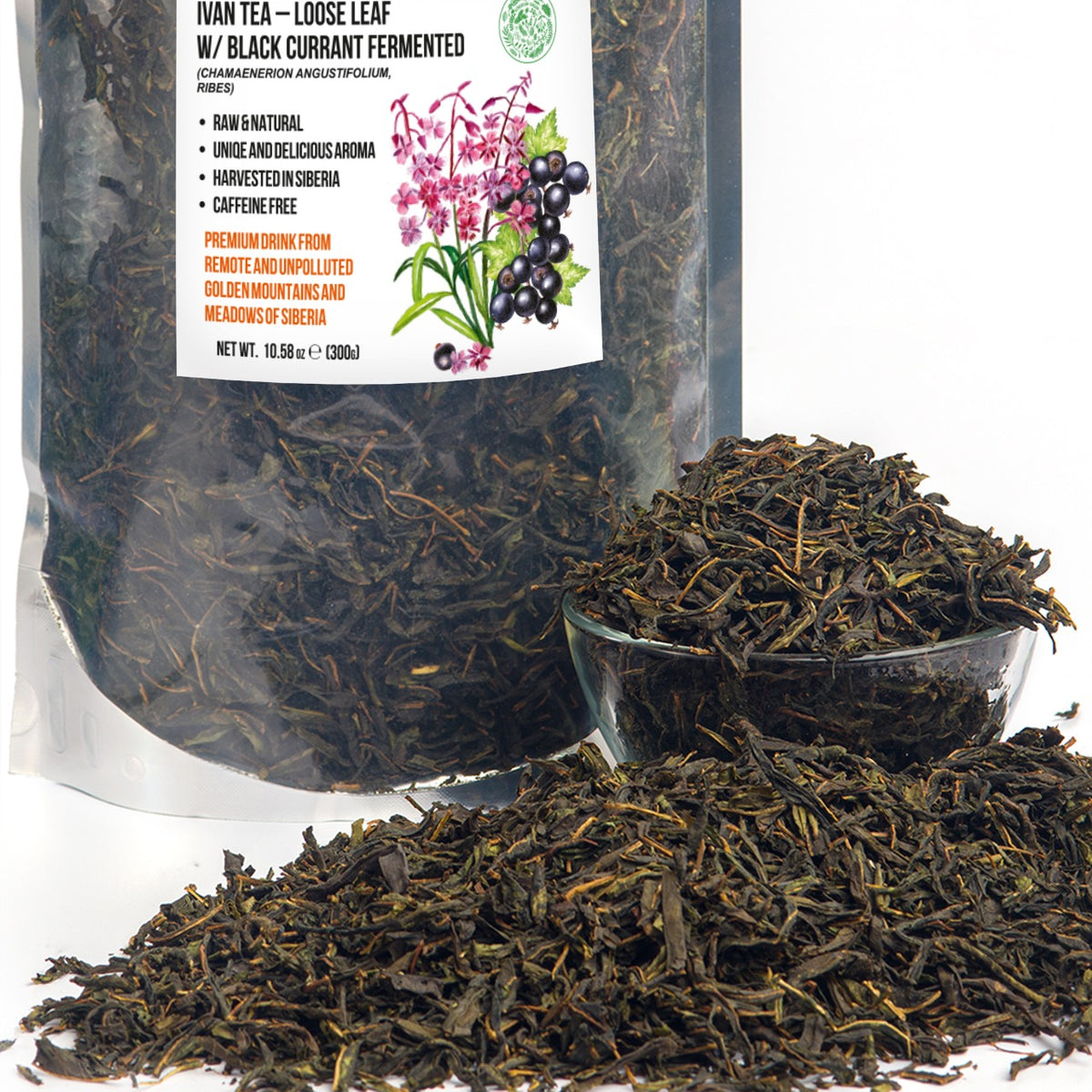 Té Verde Siberiano Ivan - 300g (10.58 oz) | Premium Fermentado Hoja Suelta Ivan-Chai c/ Hojas de Grosella Negra