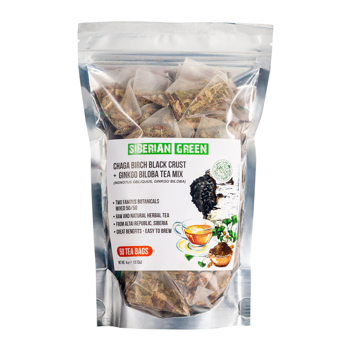 Té verde siberiano Ginkgo Biloba con Chaga contenido de la caja
