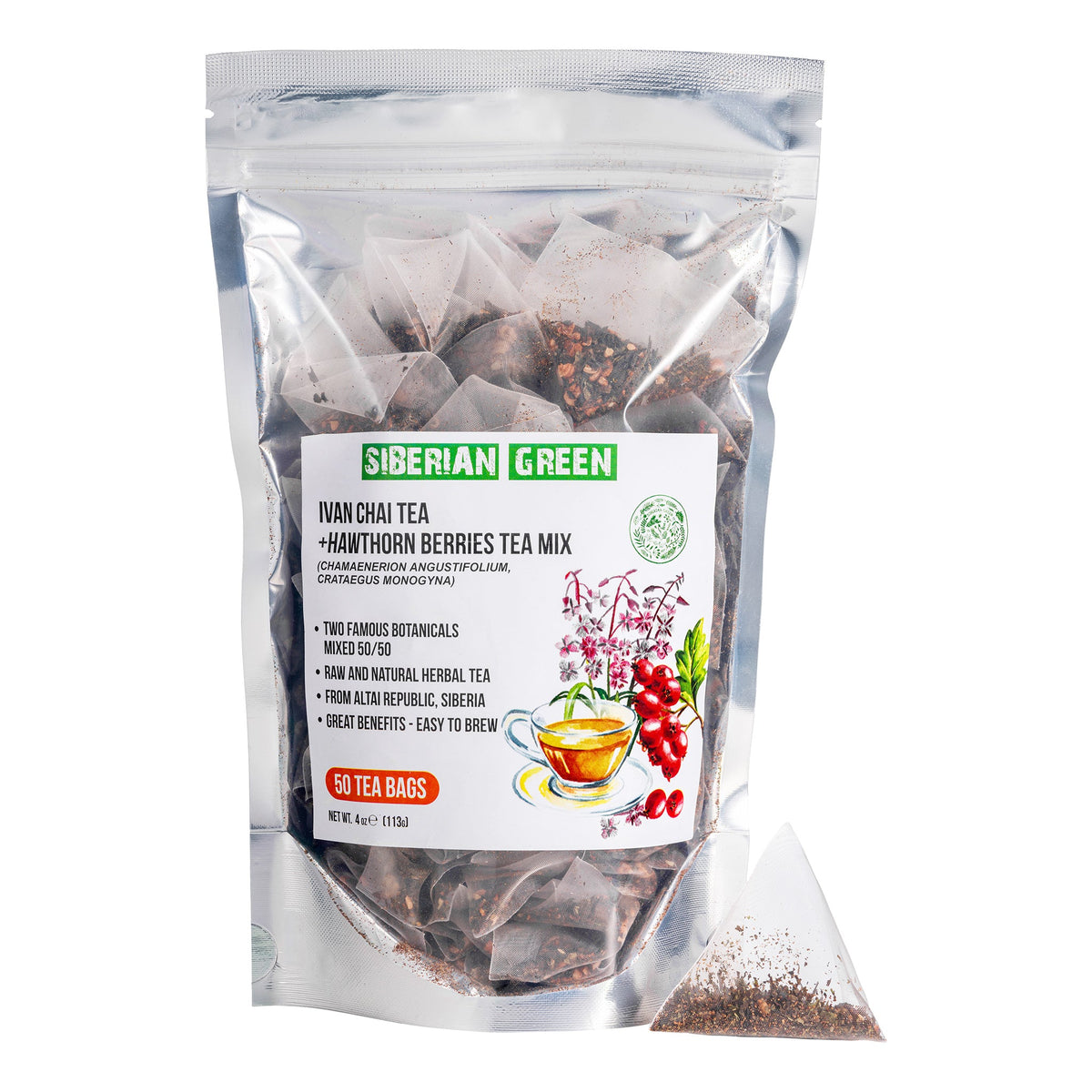 50 Té verde siberiano Ivan Chai con bayas de espino blanco 