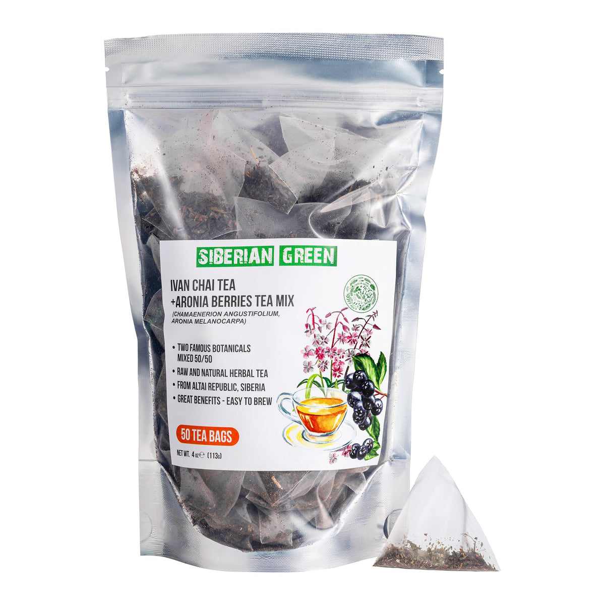 50 Té verde siberiano Ivan Chai y bayas de Aronia 