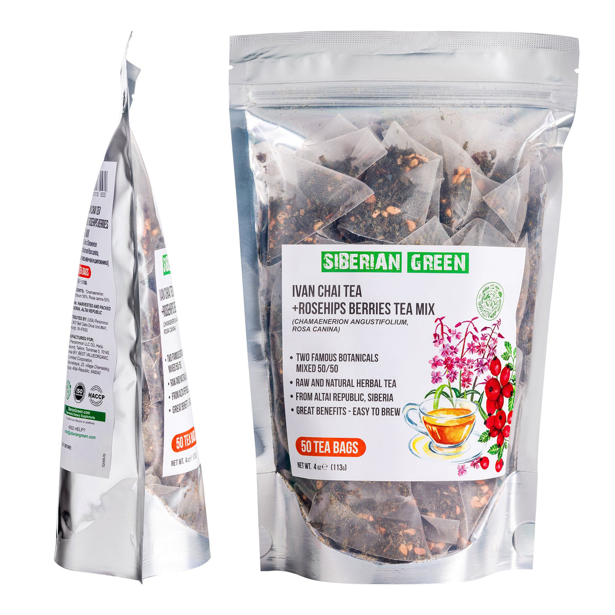 Té verde siberiano Ivan Chai Rosa mosqueta en tetera de cristal