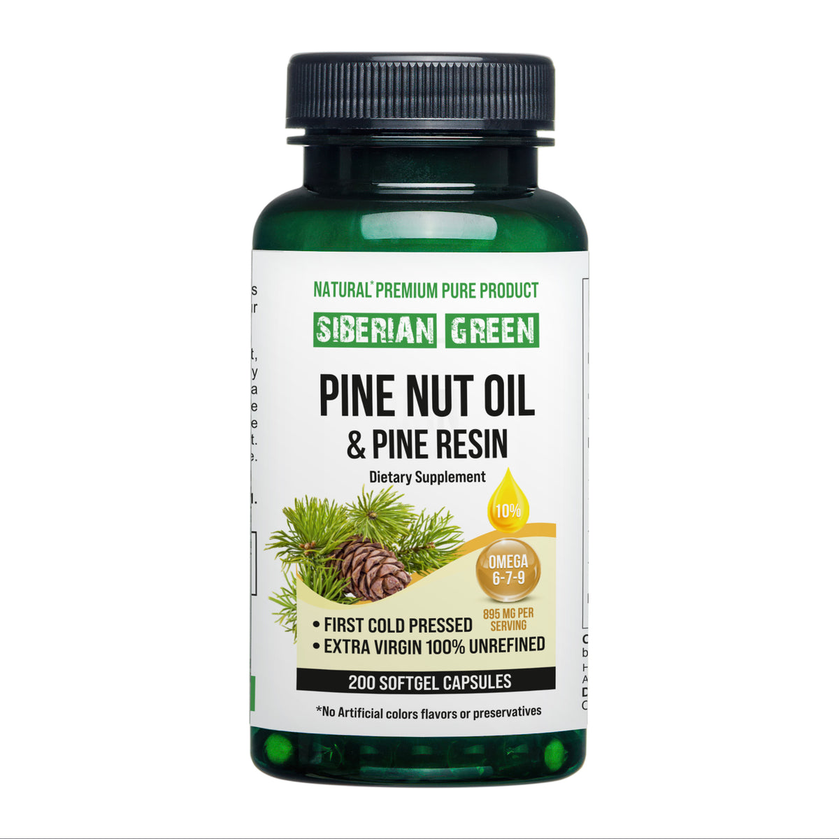 Cápsulas de aceite de nuez de pino siberiano con resina de pino - 200 cápsulas blandas