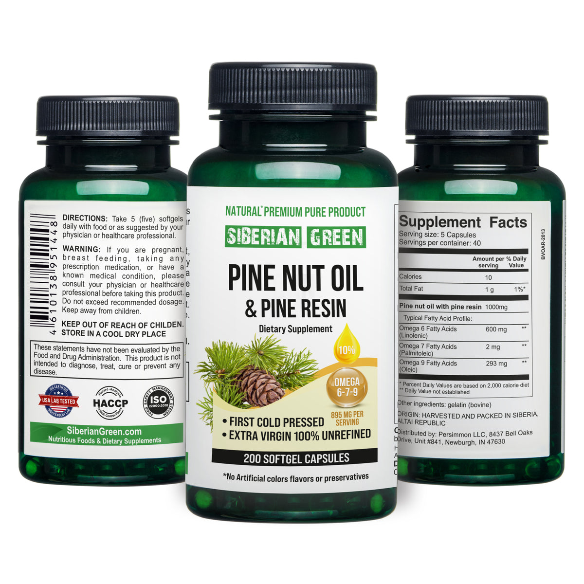 Cápsulas de aceite de nuez de pino siberiano con resina de pino - 200 cápsulas blandas