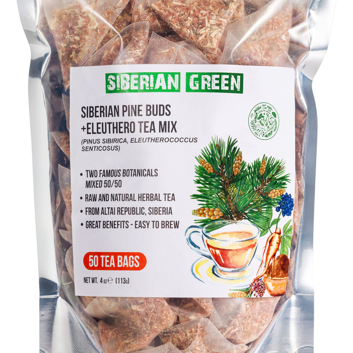 Té de raíz de eleuthero y brotes de pino 