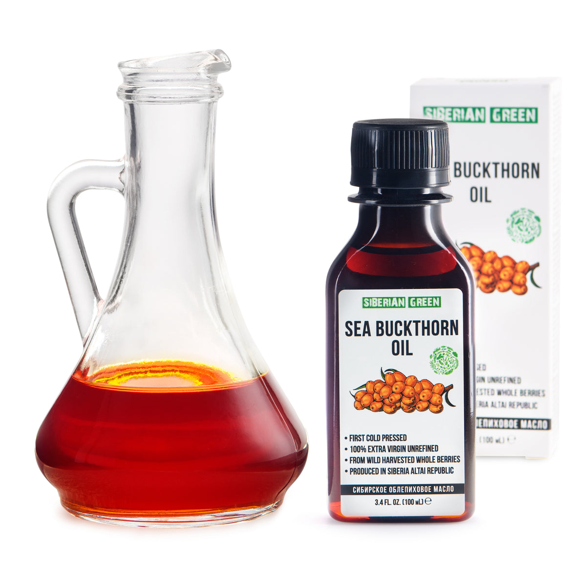 2-Pack 100ml 100% Puro Aceite de Espino Amarillo Siberiano - Virgen Extra, Prensado en Frío