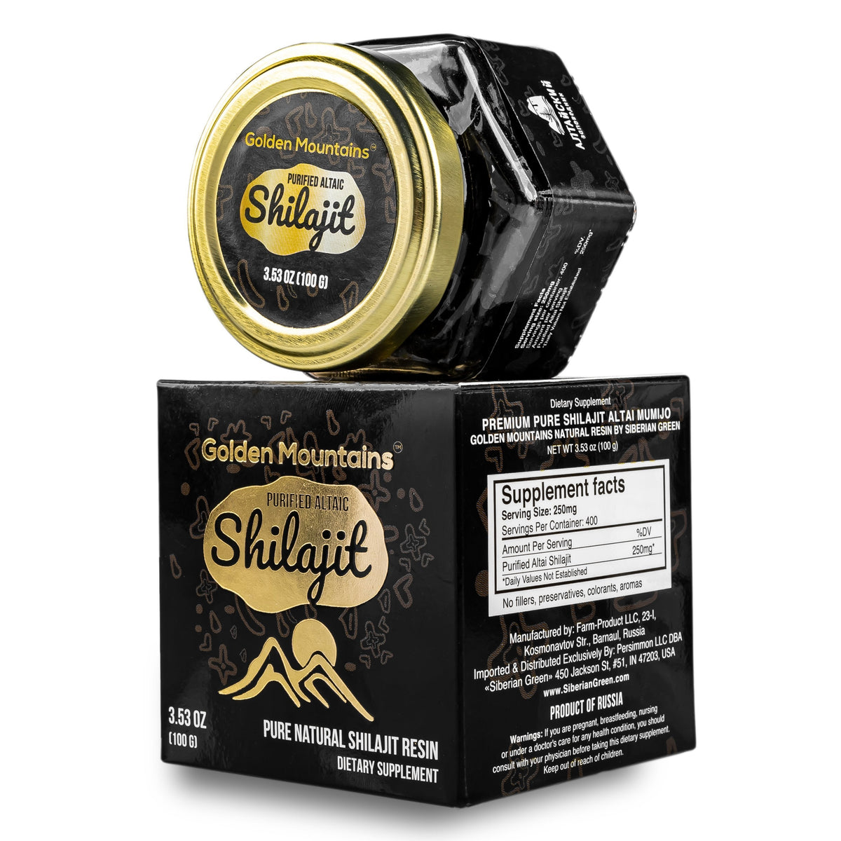 Golden Mountains Shilajit Resina Premium Pura Auténtica Altai Siberiana 100g - Cuchara Medidora - Certificado de Calidad Exclusivo